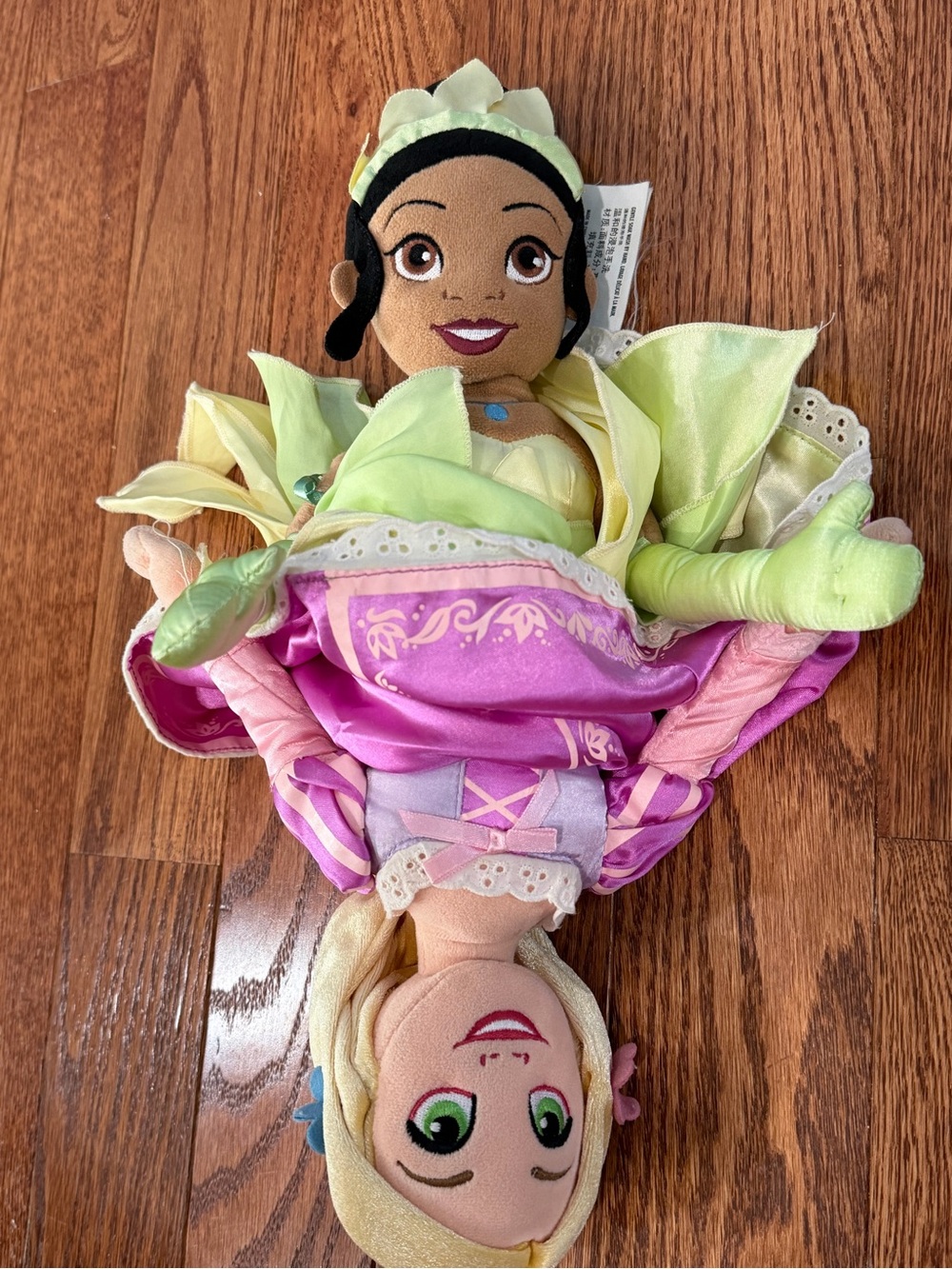 Rare Disney Princess Tiana and Rapunzel Plush Duo - Green, Purple, Pink